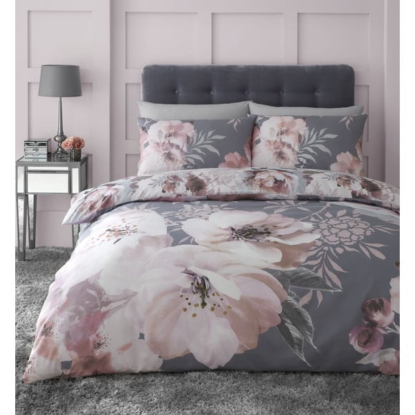 Pelēki rozā gultasveļa Catherine Lansfield Dramatic Floral, 200 x 200 cm