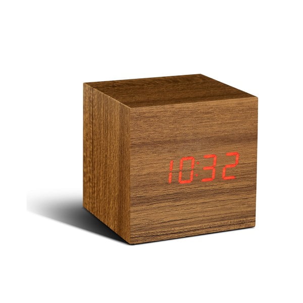 Gaiši brūns modinātājs ar sarkanu LED displeju Gingko Cube Click Clock