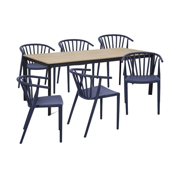 Dārza pusdienu galda un krēslu komplekts 6 personām ar ziliem Capri krēsliem Capri un Thor galdu, 210 x 90 cm