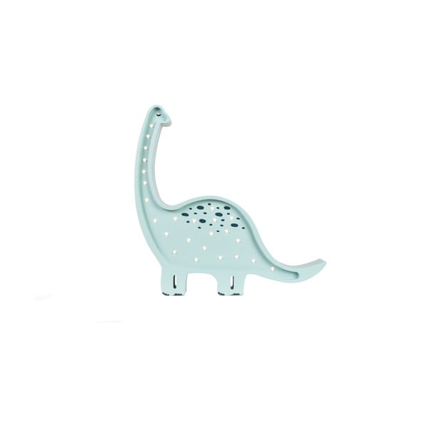 Gaiši zila galda lampa no priedes koka Little Lights Dino Diplodocus, platums 39 cm
