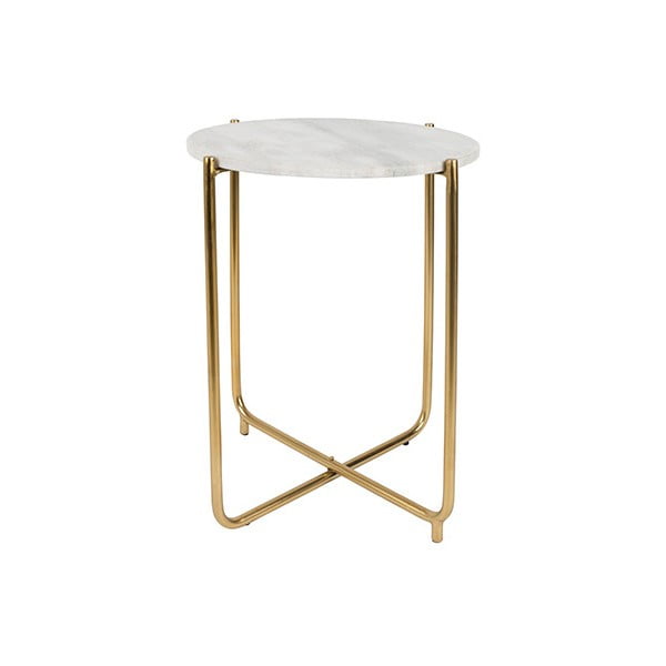 Balts sānu galdiņš ar marmora virsmu White Label Timpa