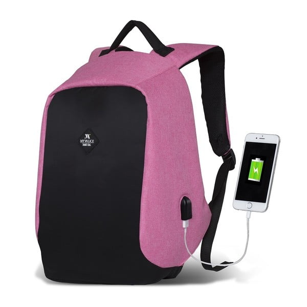 Melni rozā mugursoma ar USB portu My Valice SECRET Smart Bag