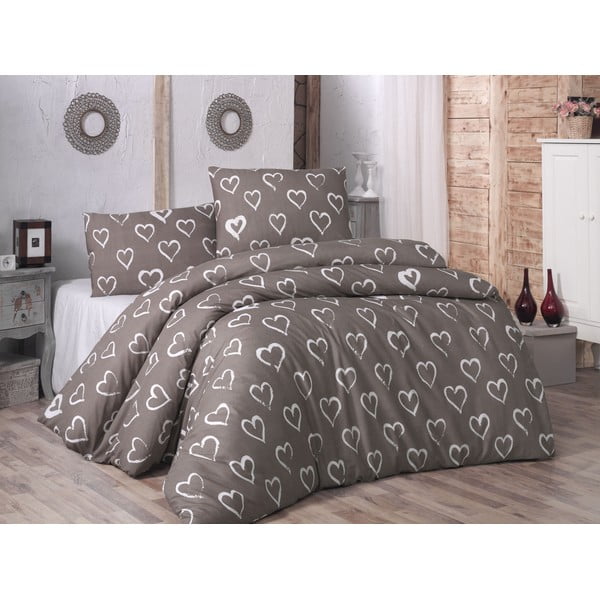 Kokvilnas gultasveļa ar divguļamās gultas pārklāju un 2 spilvendrānām Hearts, 200 x 220 cm