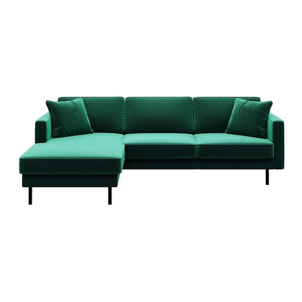Zaļa samta stūra dīvāns MESONICA Kobo, kreisais stūris