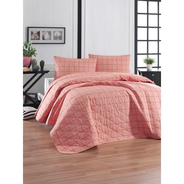 Rozā kokvilnas gultas pārklājs ar spilvendrānu EnLora Home Cheap, 180 x 225 cm