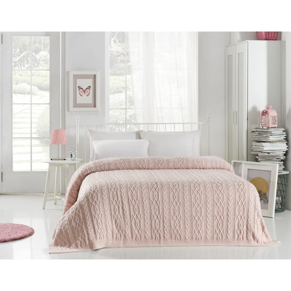 Gaiši rozā gultas pārklājs Homemania Decor Knit, 220 x 240 cm