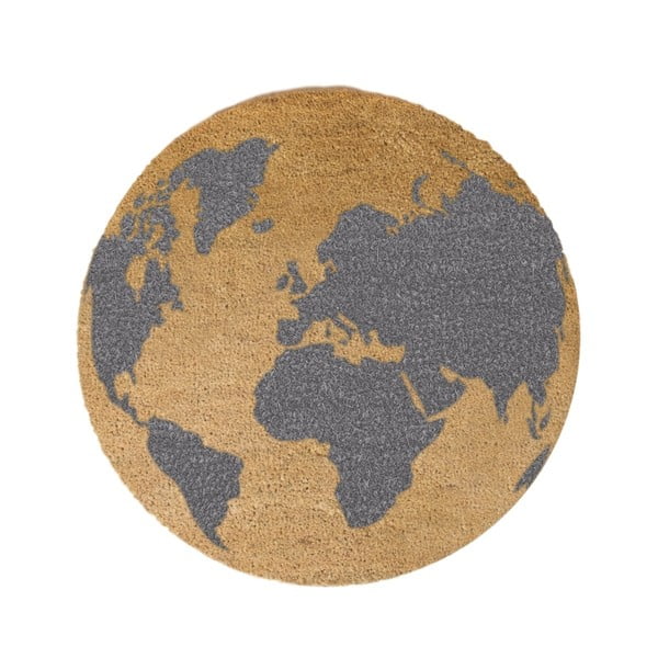 Pelēks apaļš paklājs no dabiskās kokosšķiedras Artsy Doormats Globe, ⌀ 70 cm