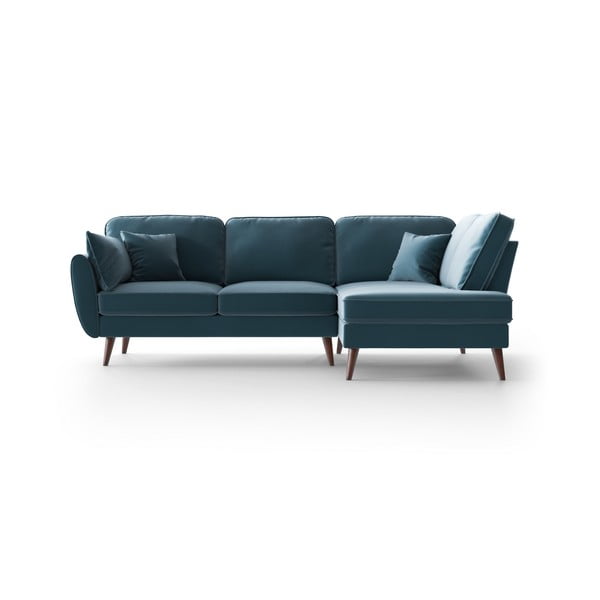 Gaiši zils samta stūra dīvāns My Pop Design Auteuil, labais stūris