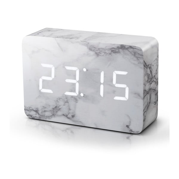 Pelēks modinātājs ar marmora dekoru un baltu LED displeju Gingko Brick Click Clock