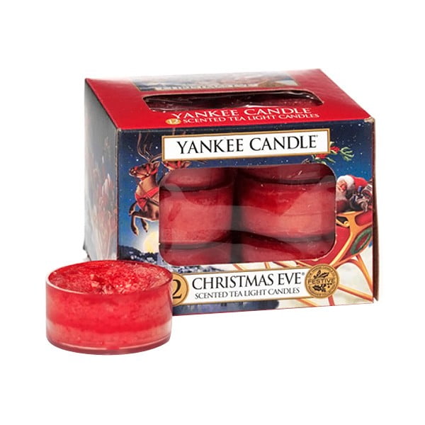 12 aromātisko sveču komplekts Yankee Candle Christmas Eve, degšanas laiks 4 - 6 stundas.