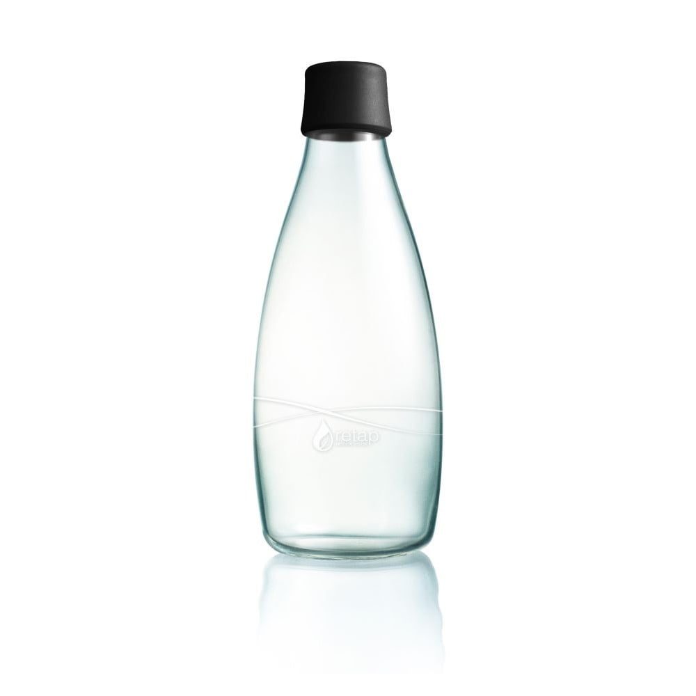 Melna stikla pudele ar mūža garantiju ReTap, 800 ml