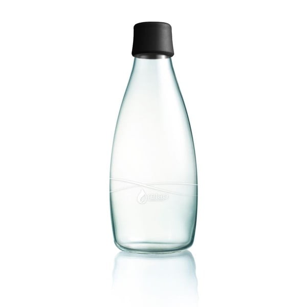 Melna stikla pudele ar mūža garantiju ReTap, 800 ml