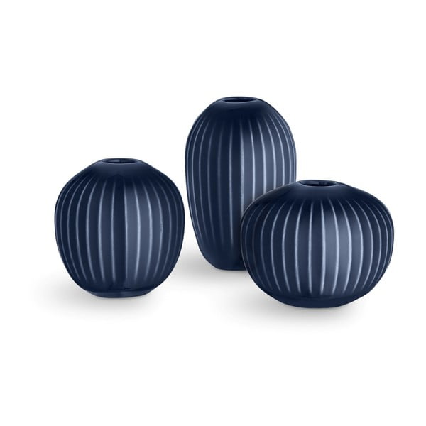 3 tumši zilu keramikas vāžu komplekts Kähler Design Hammershoi Miniature