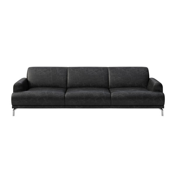 Melns trīsvietīgs ādas dīvāns MESONICA Puzo, 240 cm