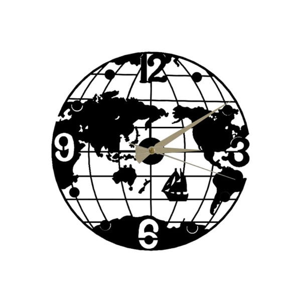 Melns sienas pulkstenis Globe Clock, ⌀ 50 cm