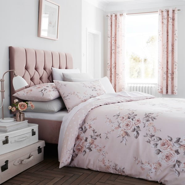 Rozā gultasveļa ar ziedu motīvu Catherine Lansfield Canterbury Rose, 200 x 200 cm