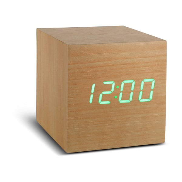 Bēšs modinātājs ar zaļu LED displeju Gingko Cube Click Clock