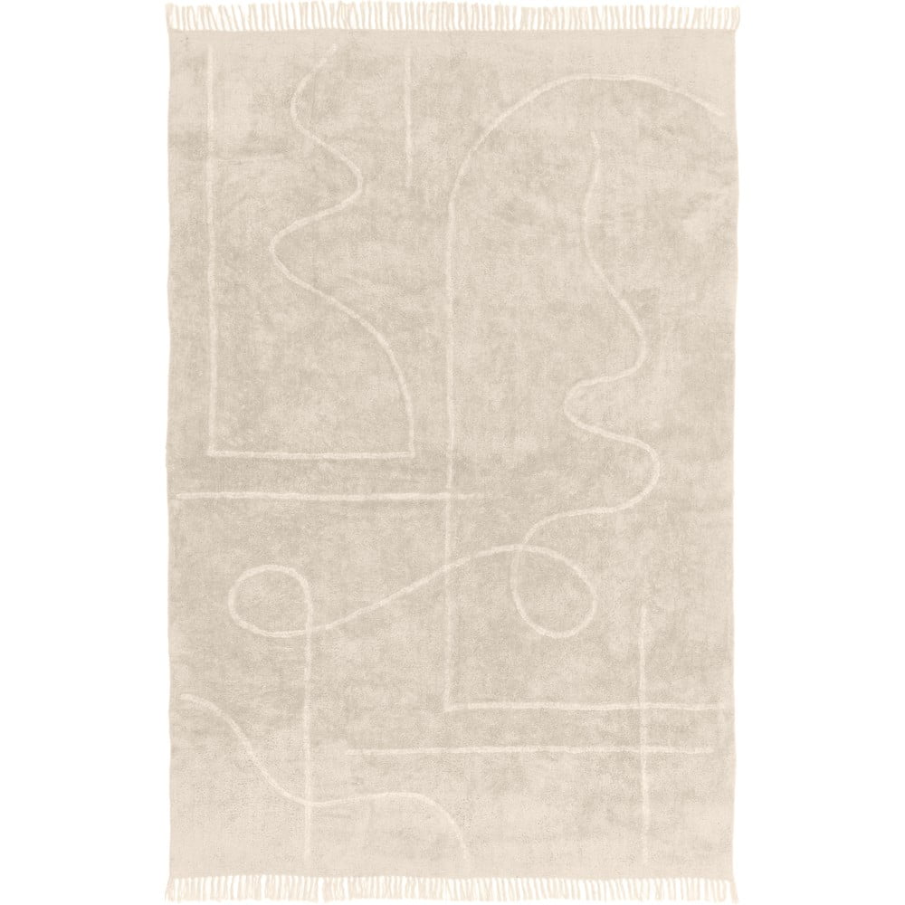 Bēšs ar rokām austs kokvilnas paklājs Westwing Collection Lines, 200 x 300 cm