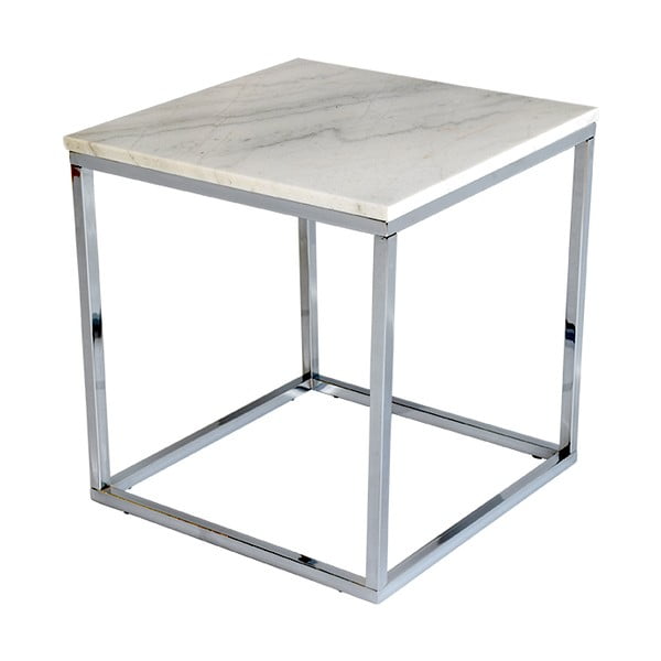 Balts marmora sānu galdiņš ar hromētu pamatni RGE Accent, platums 50 cm