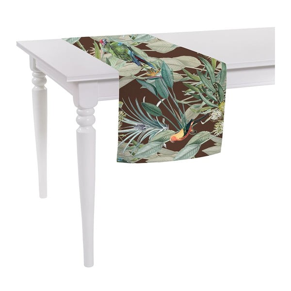Brūns dekoratīvais galdauts Mike & Co. NEW YORK Jungle Birds, 140 x 40 cm