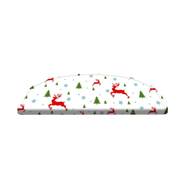 Sarkanbalti kāpņu paklāji (16 gab.) 65x20 cm Christmas Deer and Tree – Vitaus