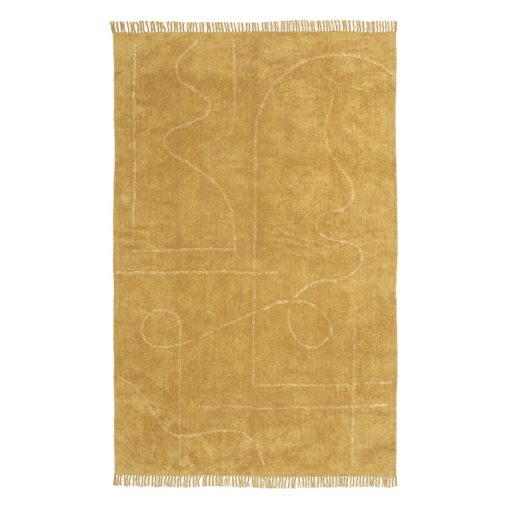 Oranžs ar rokām austs kokvilnas paklājs Westwing Collection Lines, 200 x 300 cm