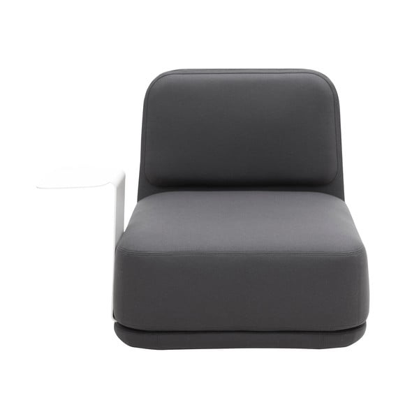 Tumši pelēks atpūtas krēsls ar vidēji augstu atzveltni un baltu metāla galdu Softline Standby Medium + Side Table