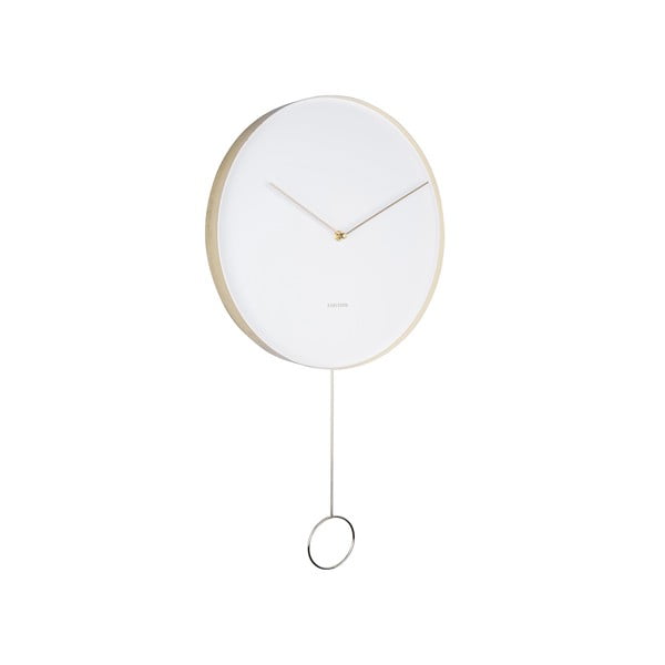 Balts sienas pulkstenis Karlsson svārsts, ø 34 cm