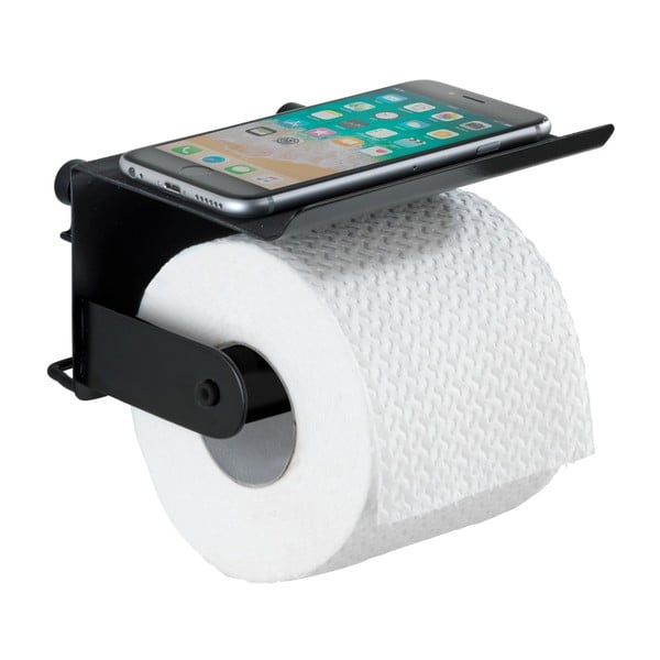 Melns sienas tualetes papīra turētājs ar mobilo paliktni Wenko Classic Plus