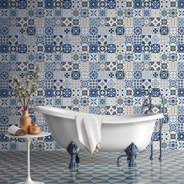 60 sienu uzlīmju komplekts Ambiance Azulejos Nelia, 10 x 10 cm