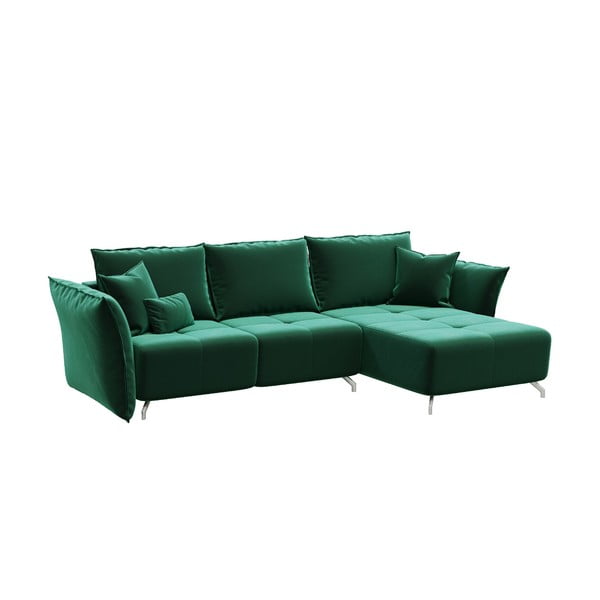 Tumši zaļš stūra izvelkamais dīvāns Devichy Hermes, maināms stūris