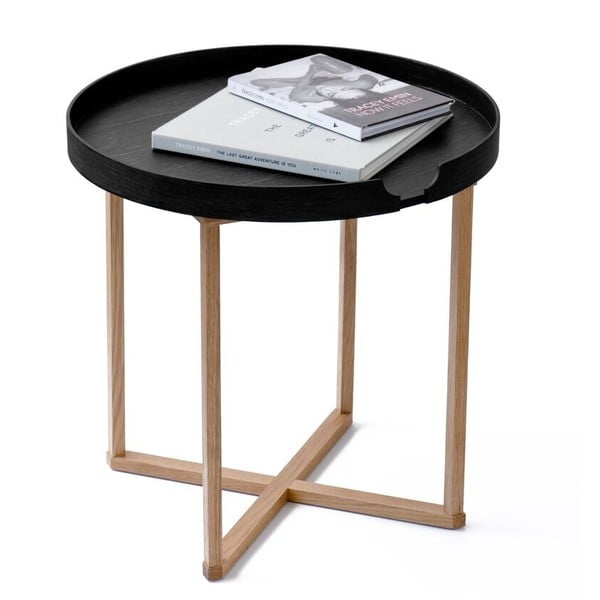 Melns ozolkoka sānu galdiņš ar noņemamu virsmu Wireworks Damieh, 45x45 cm