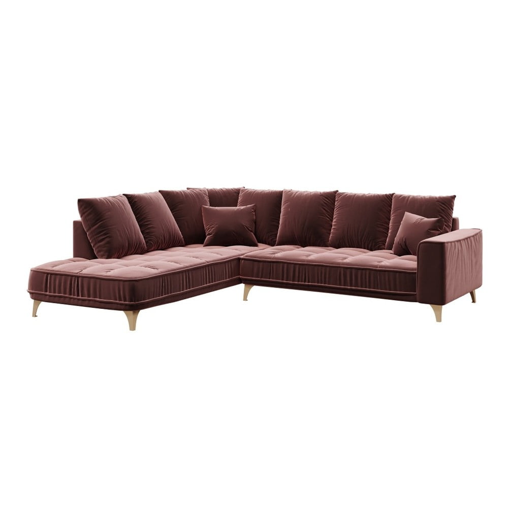 Tumši rozā samta stūra dīvāns Devichy Chloe, kreisais stūris, 288 cm
