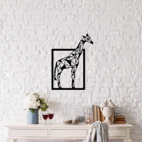 Melna metāla sienas dekorācija Giraffe, 45 x 60 cm