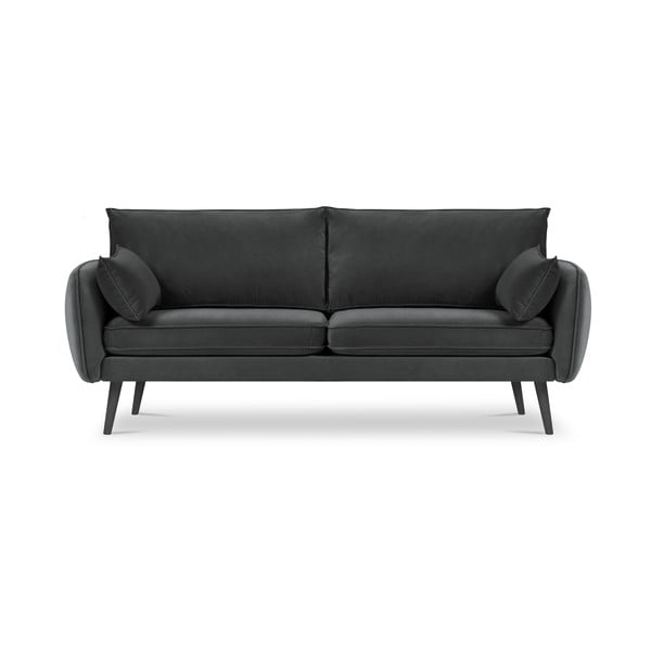 Tumši pelēks samta dīvāns ar melnām kājām Kooko Home Lento, 198 cm