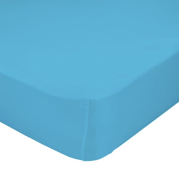 Tirkīza zils tīras kokvilnas elastīgs palags Happy Friday Basic, 90 x 200 cm