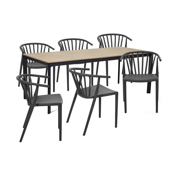 Dārza pusdienu galda un krēslu komplekts 6 personām ar tumši zaļiem Capri krēsliem un Thor galdu, 210 x 90 cm