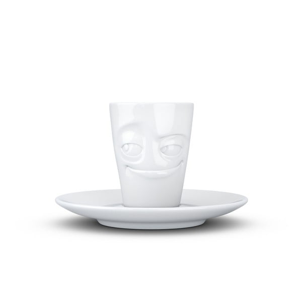 Balta porcelāna espresso krūze ar apakštasīti 58products, tilpums 80 ml