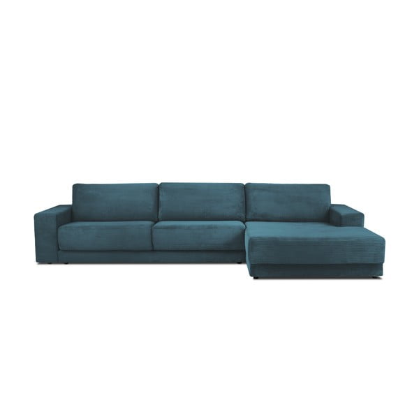 Zils velveta izvelkamais stūra dīvāns Milo Casa Donatella, labais stūris