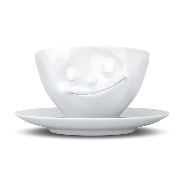 Balta porcelāna kafijas krūze Laimīgs no 58products, tilpums 200 ml