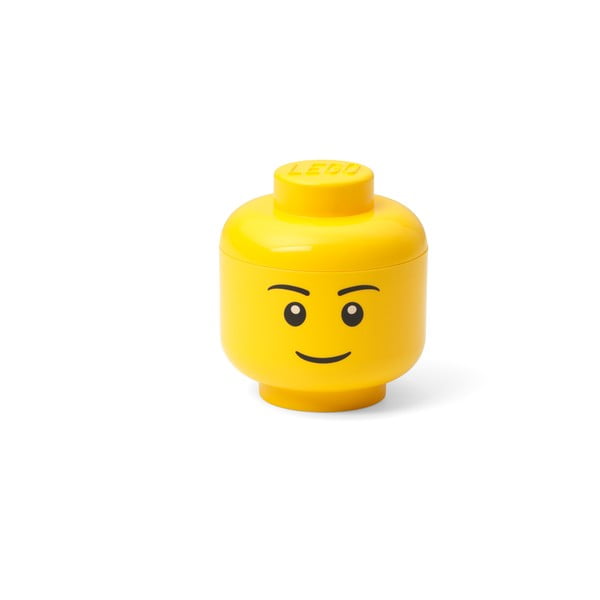Dzeltena glabāšanas kaste LEGO® zēna galvas formā, 10,5 x 10,6 x 12 cm.