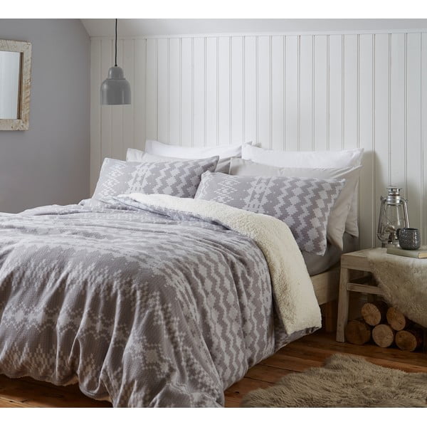 Pelēka mikroplīša gultasveļa Catherine Lansfield Alpine Fleece, 200 x 200 cm