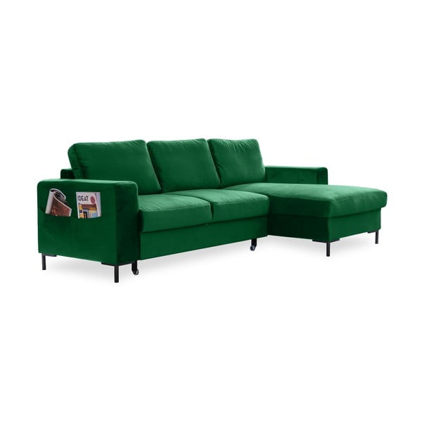 Tumši zaļš samta izlaižams stūra dīvāns Miuform Lofty Lilly, labais stūris