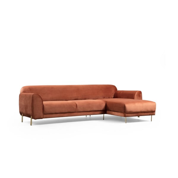 Oranži brūns samta izvelkamais stūra dīvāns Artie Image, labais stūris