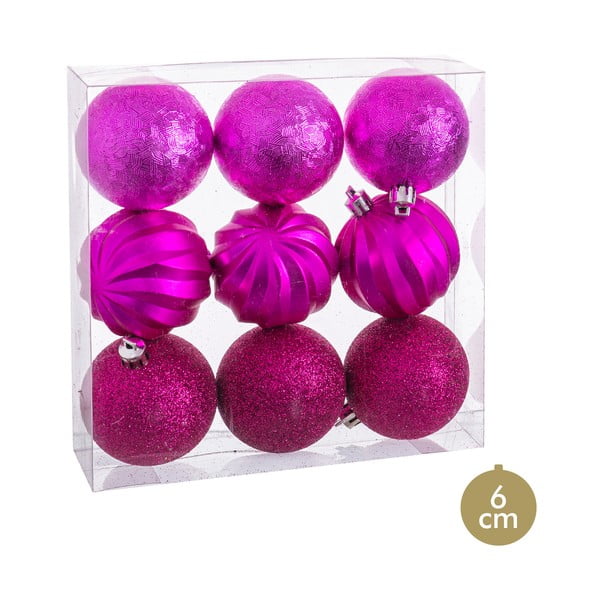 9 Ziemassvētku rotājumu komplekts fuksijas rozā krāsā Unimasa, ø 6 cm