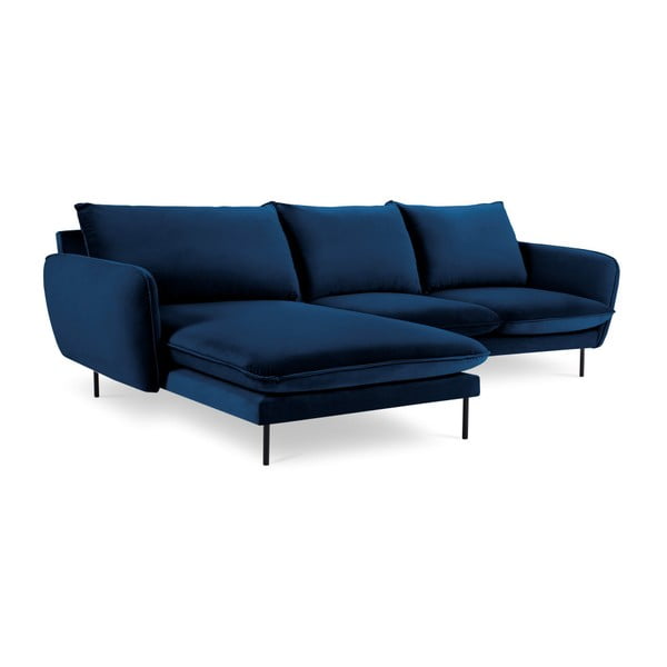 Tumši zils samta stūra dīvāns Cosmopolitan Design Vienna, kreisais stūris