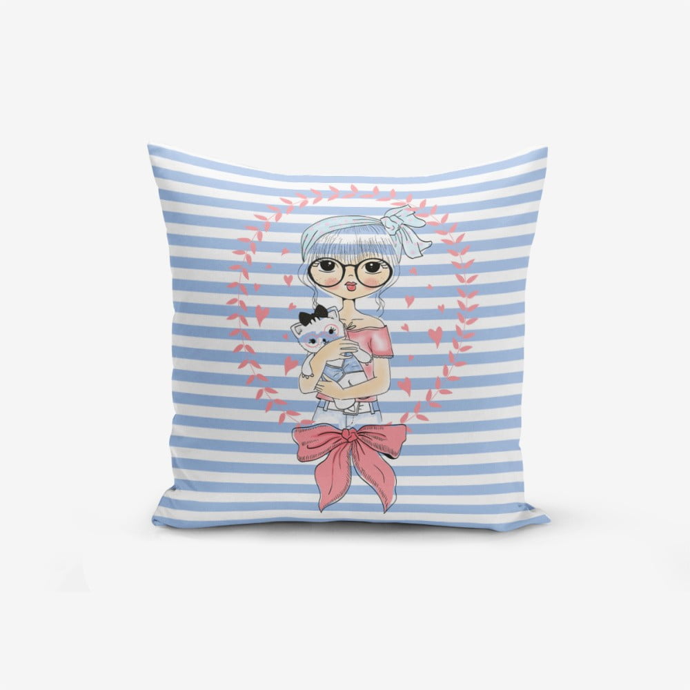 Spilvendrāna Minimalist Cushion Covers Blue Striped Fashion Girl, 45 x 45 cm