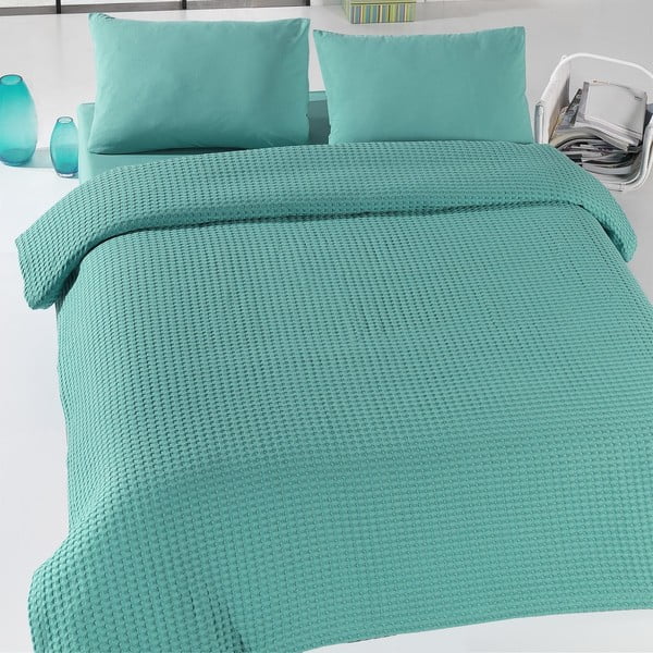 Zaļš viegls gultas pārklājs Green Pique, 200 x 230 cm