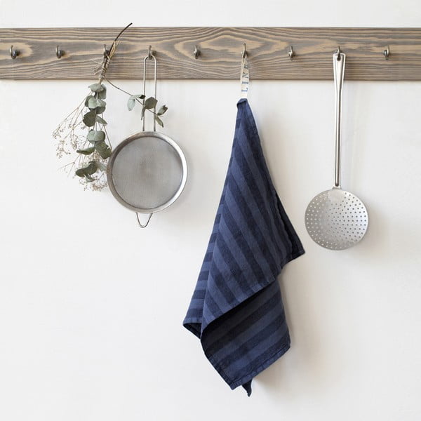 Tumši zils lina virtuves dvielis Linen Tales Stripe, 65 x 45 cm
