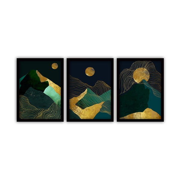 3 gleznu komplekts melnā rāmī Vavien Artwork Midnight, 35 x 45 cm